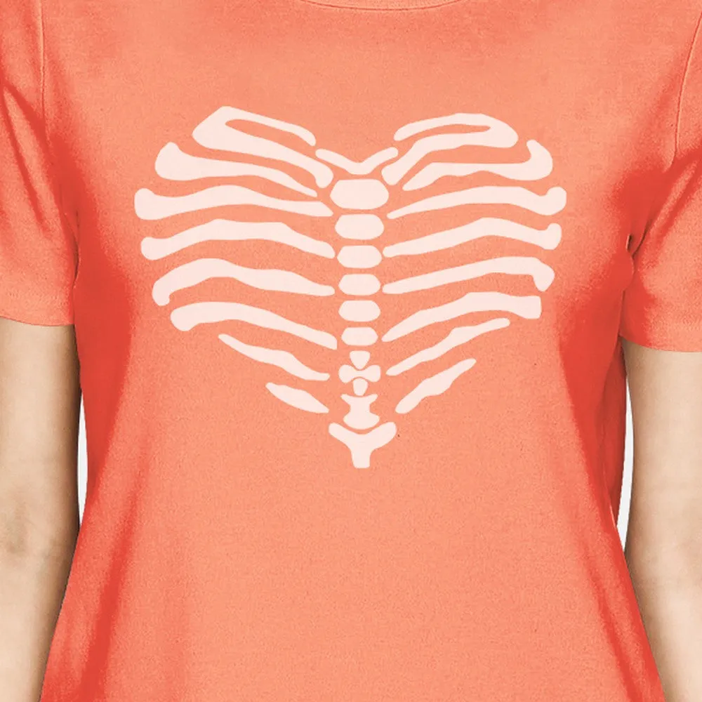 Skeleton Heart Womens Peach Shirt