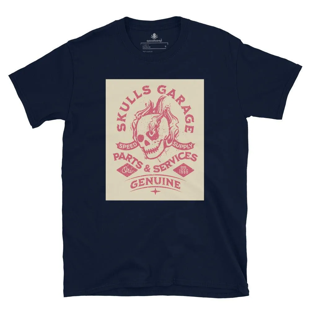 Skulls Garage Parts & Services | Unisex Soft Style T-Shirt