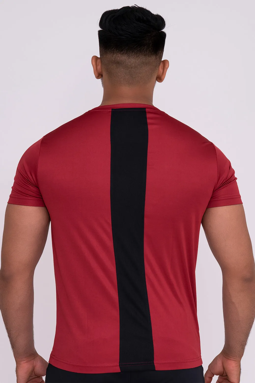 Solid Dye Round Neck T-Shirts Maroon Black