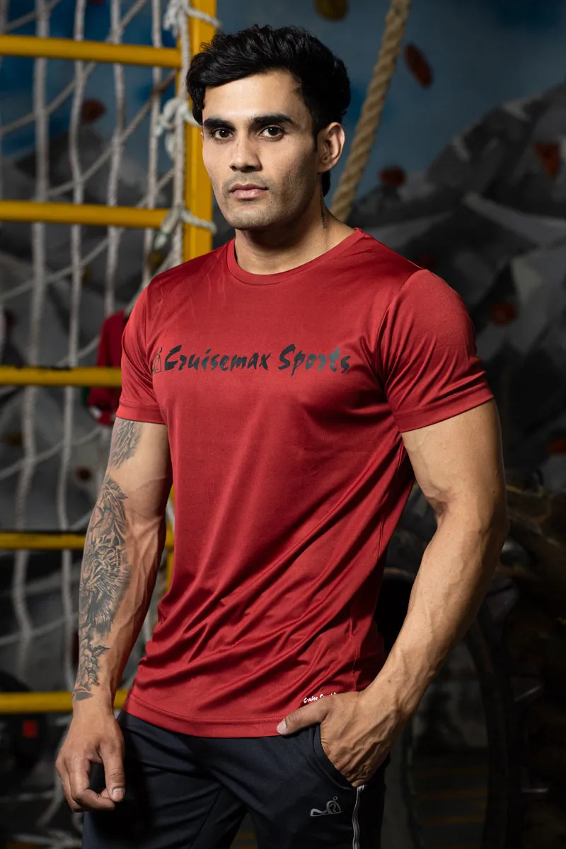 Solid Dye Round Neck T-Shirts Maroon Black