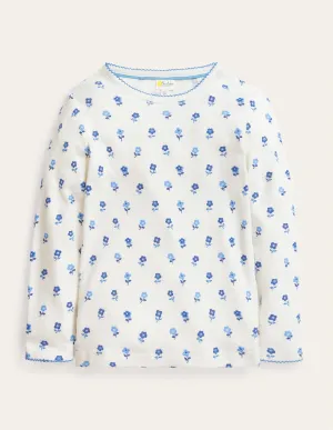 Supersoft Pointelle T-shirt-Vanilla Pod Blue Flower