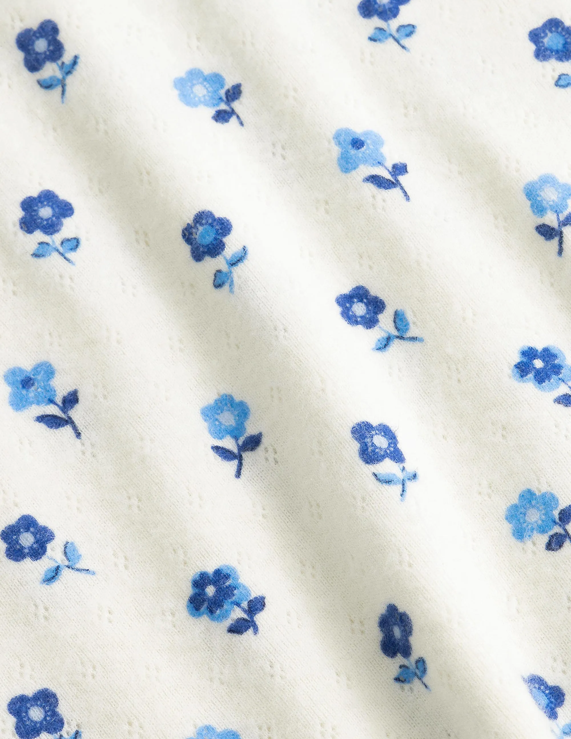 Supersoft Pointelle T-shirt-Vanilla Pod Blue Flower