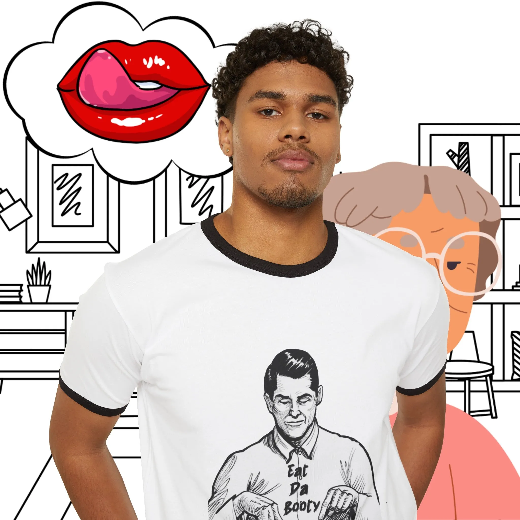 Unisex SCBC  "Eat The  Booty"  Ringer T-Shirt. T-Shirt, Vintage, Branded, Streetwear, Unisex, Light Weight, Spring Fashion, Positivity