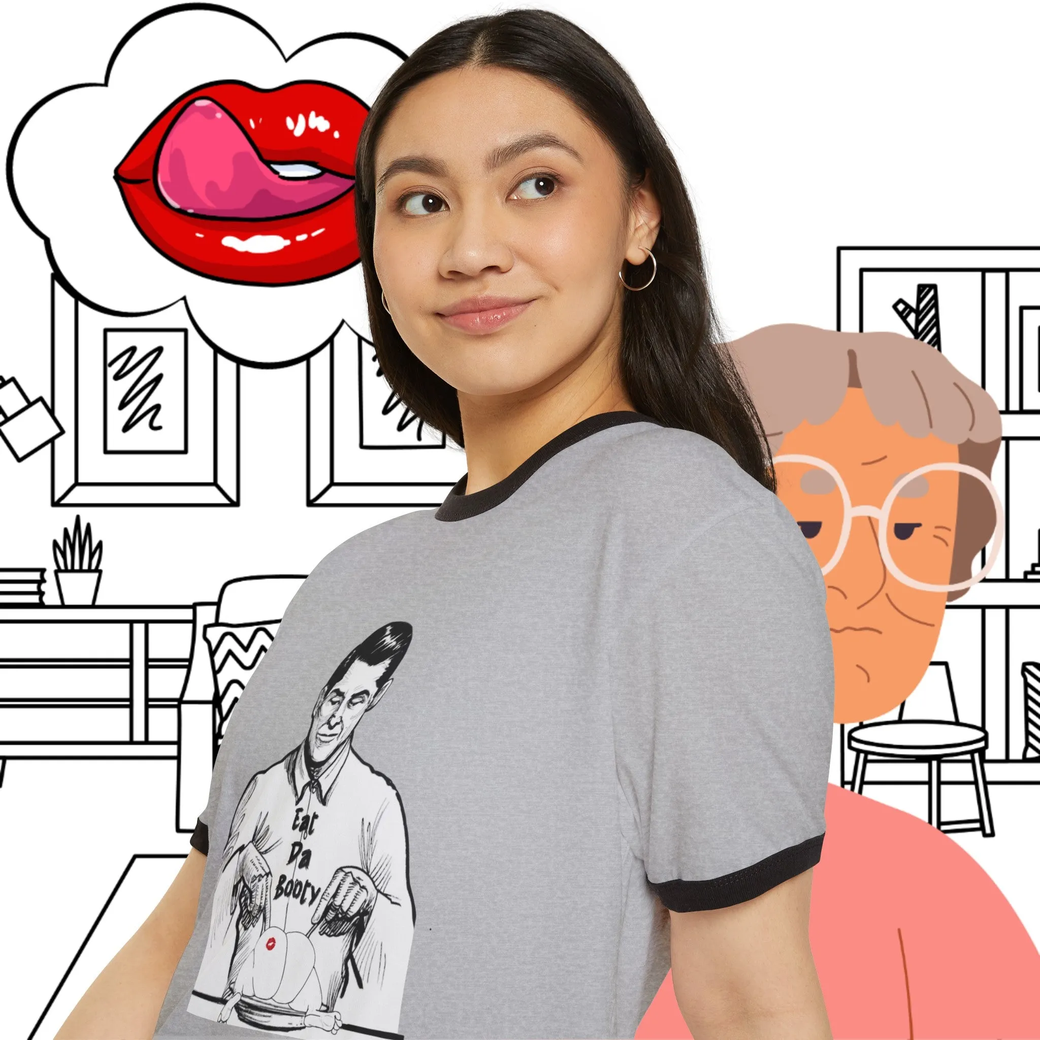 Unisex SCBC  "Eat The  Booty"  Ringer T-Shirt. T-Shirt, Vintage, Branded, Streetwear, Unisex, Light Weight, Spring Fashion, Positivity