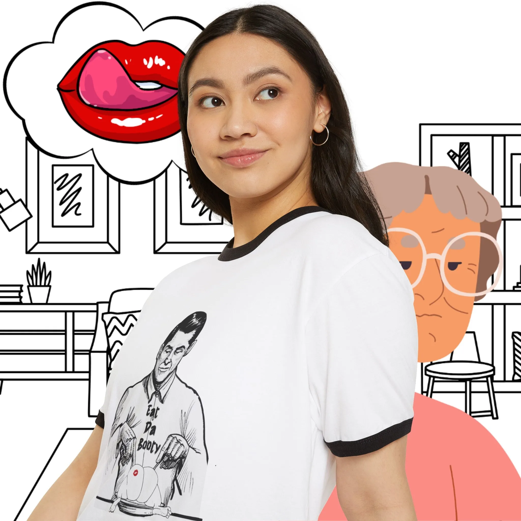 Unisex SCBC  "Eat The  Booty"  Ringer T-Shirt. T-Shirt, Vintage, Branded, Streetwear, Unisex, Light Weight, Spring Fashion, Positivity