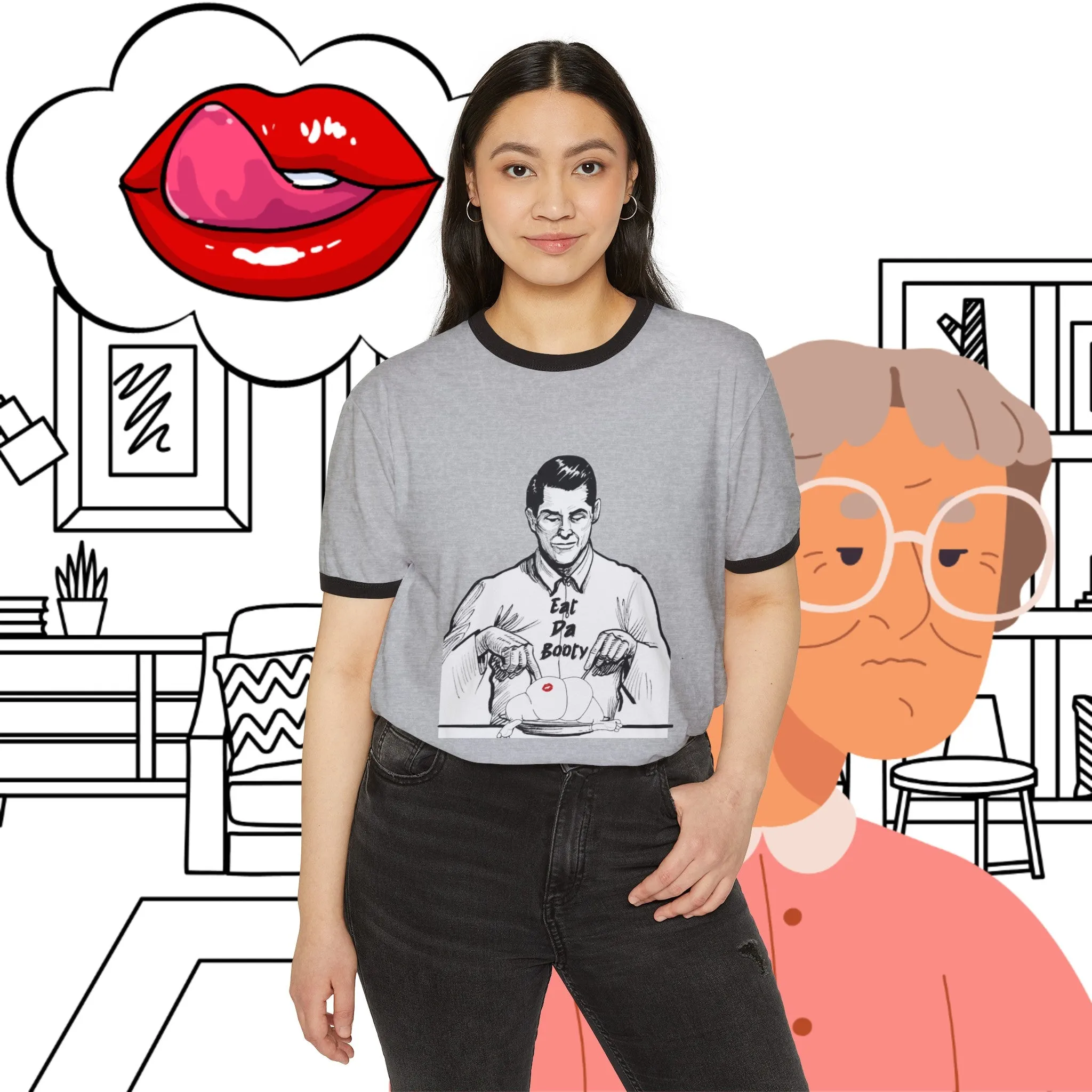 Unisex SCBC  "Eat The  Booty"  Ringer T-Shirt. T-Shirt, Vintage, Branded, Streetwear, Unisex, Light Weight, Spring Fashion, Positivity