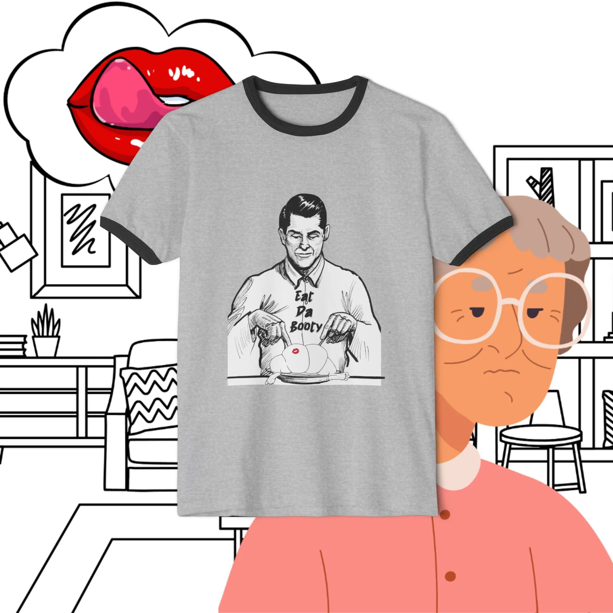 Unisex SCBC  "Eat The  Booty"  Ringer T-Shirt. T-Shirt, Vintage, Branded, Streetwear, Unisex, Light Weight, Spring Fashion, Positivity