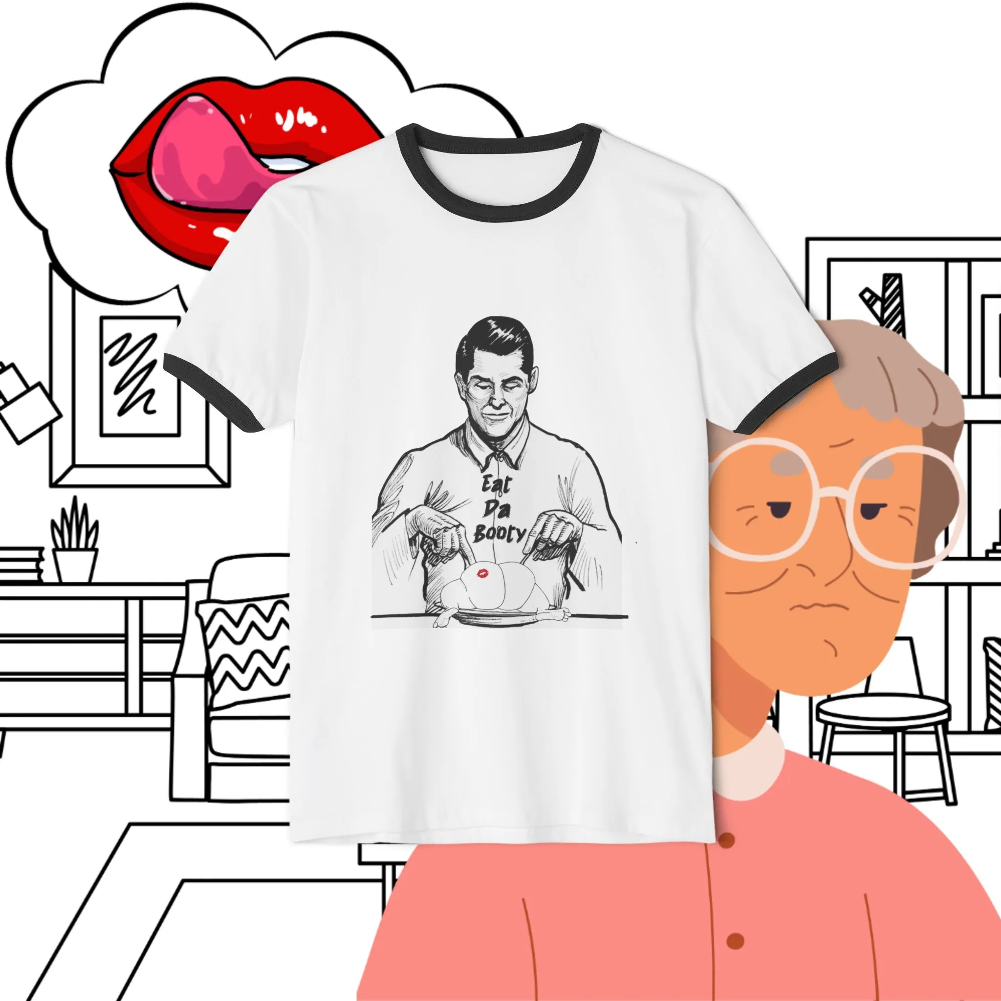 Unisex SCBC  "Eat The  Booty"  Ringer T-Shirt. T-Shirt, Vintage, Branded, Streetwear, Unisex, Light Weight, Spring Fashion, Positivity
