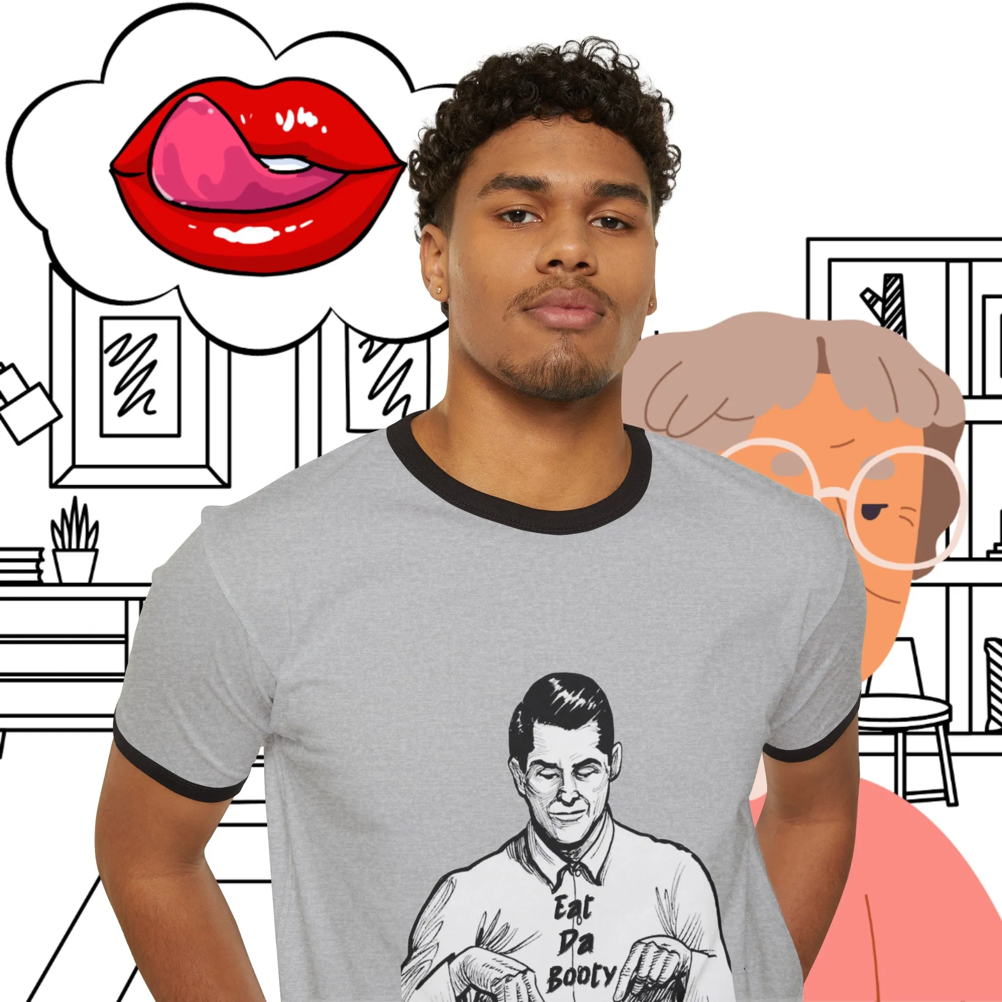Unisex SCBC  "Eat The  Booty"  Ringer T-Shirt. T-Shirt, Vintage, Branded, Streetwear, Unisex, Light Weight, Spring Fashion, Positivity