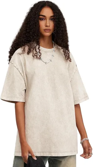Unisex Short Sleeves Retro Vintage Style T-Shirt Casual Loose Wash Solid Basic Tee Tops