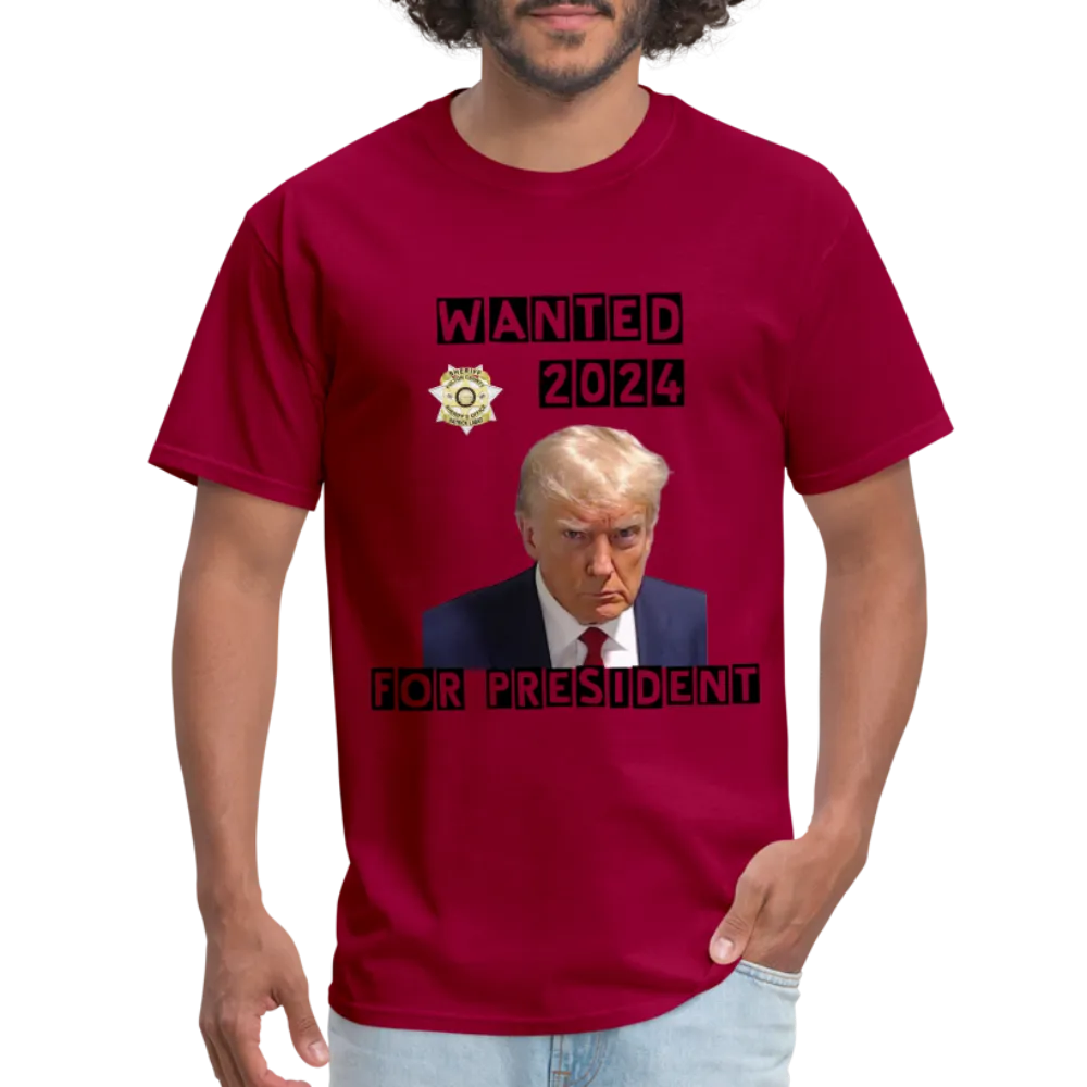 Wanted 2024 For President Trump T-Shirt (Mugshot Image)