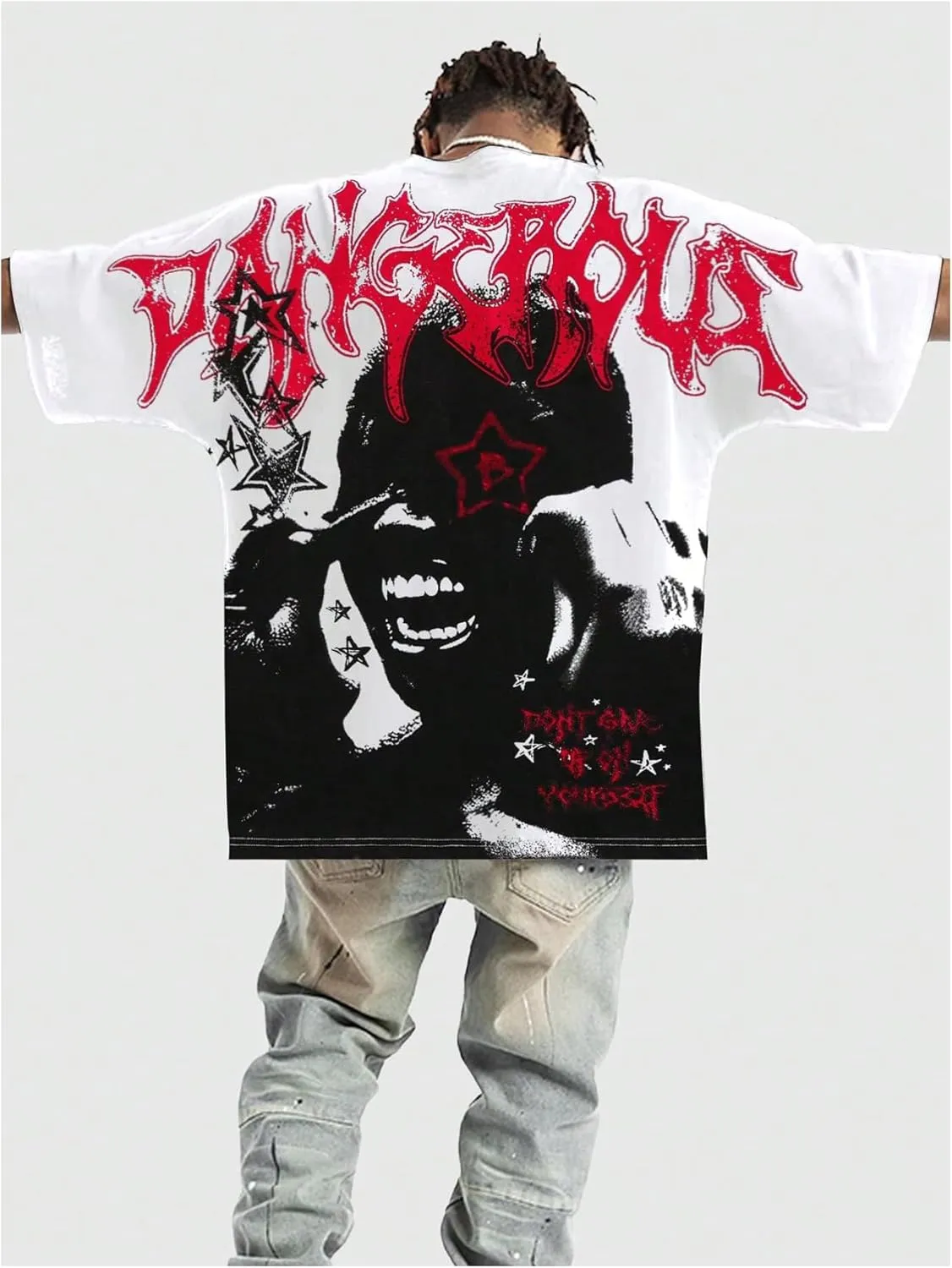 WDIRARA Men's Oversized Letter Graphic Tee Crew Neck Short Sleeve T Shirt Streetwear Tops