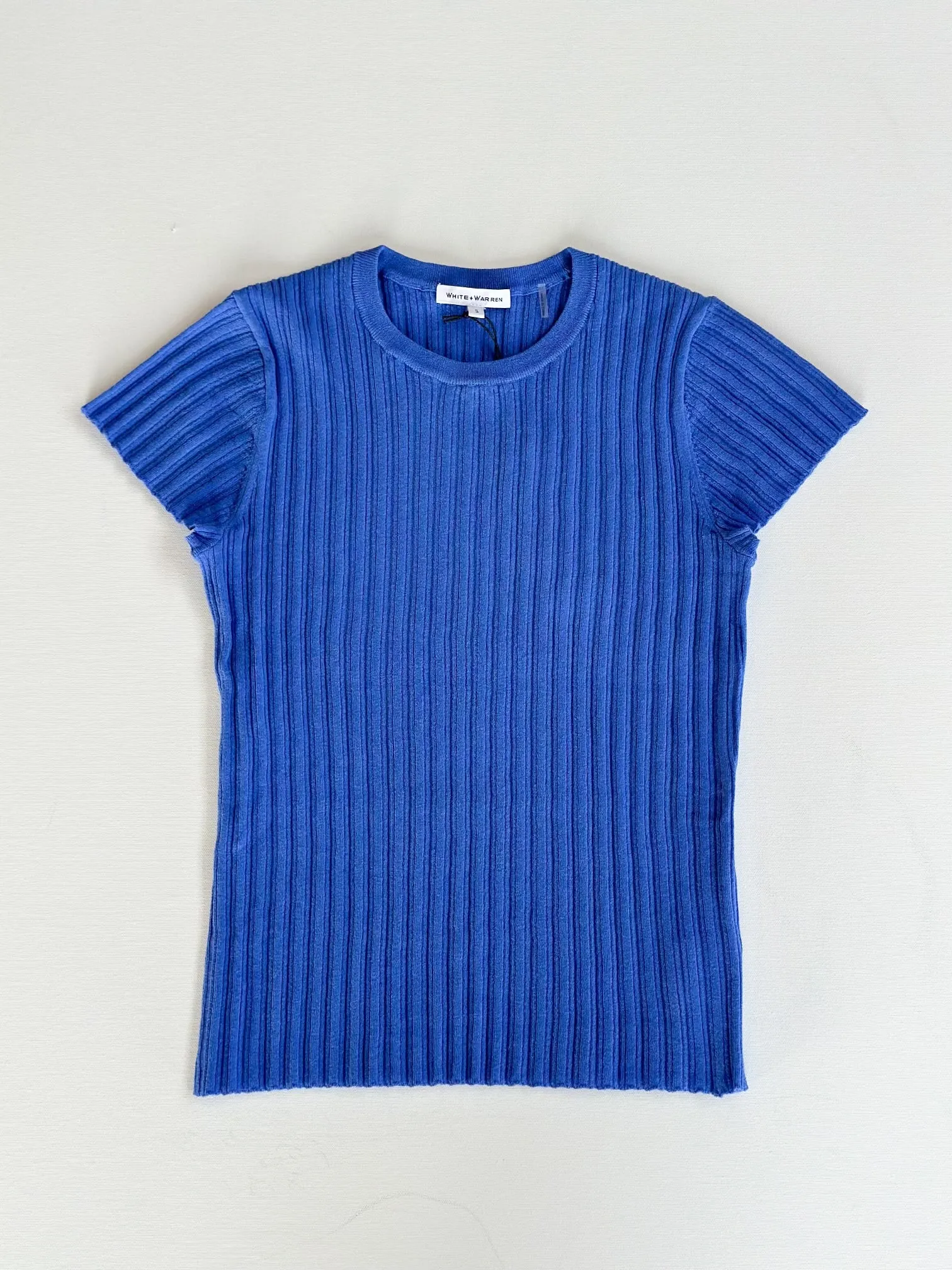 White   Warren - Linen Gauze Variegated Ribbed T-Shirt in Blue Marina