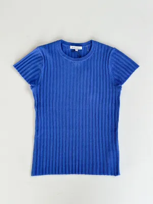 White   Warren - Linen Gauze Variegated Ribbed T-Shirt in Blue Marina