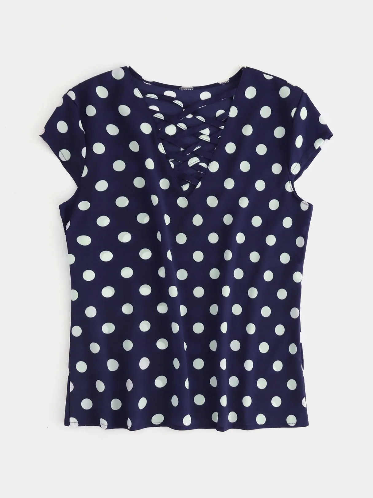 Wholesale Crossed Collar Polka Dot Criss-Cross Short Sleeve T-Shirts
