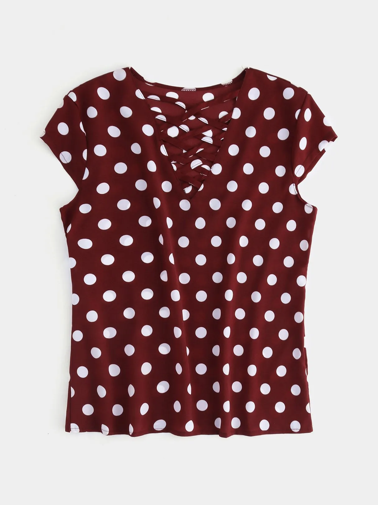 Wholesale Crossed Collar Polka Dot Criss-Cross Short Sleeve T-Shirts