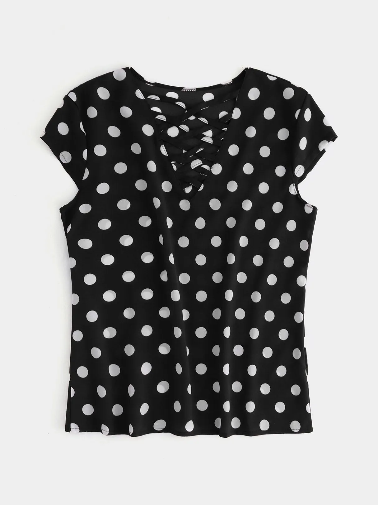 Wholesale Crossed Collar Polka Dot Criss-Cross Short Sleeve T-Shirts