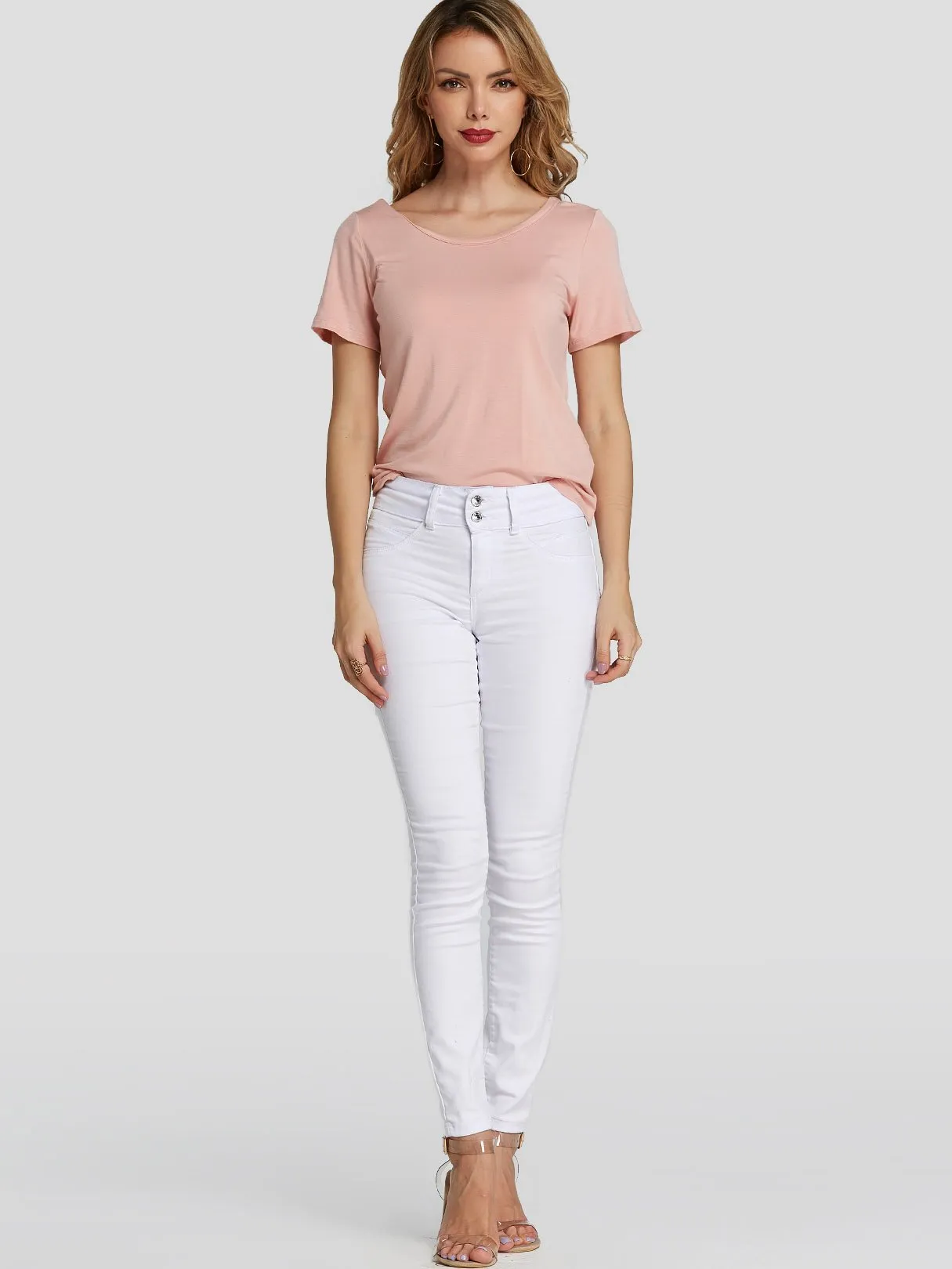 Wholesale Round Neck Twist Short Sleeve Pink T-Shirts