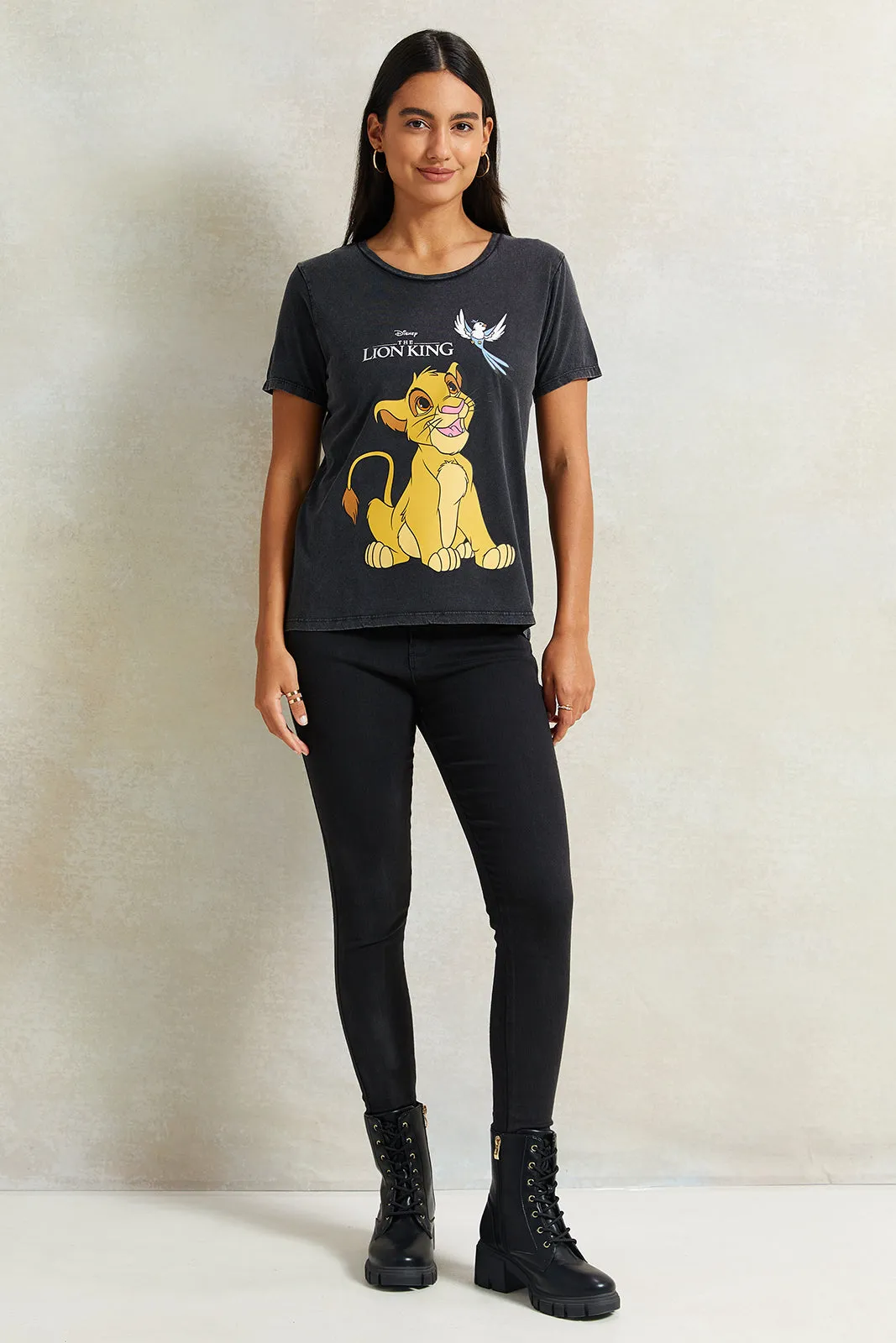 Women Charcoal Simba Printed T-Shirt