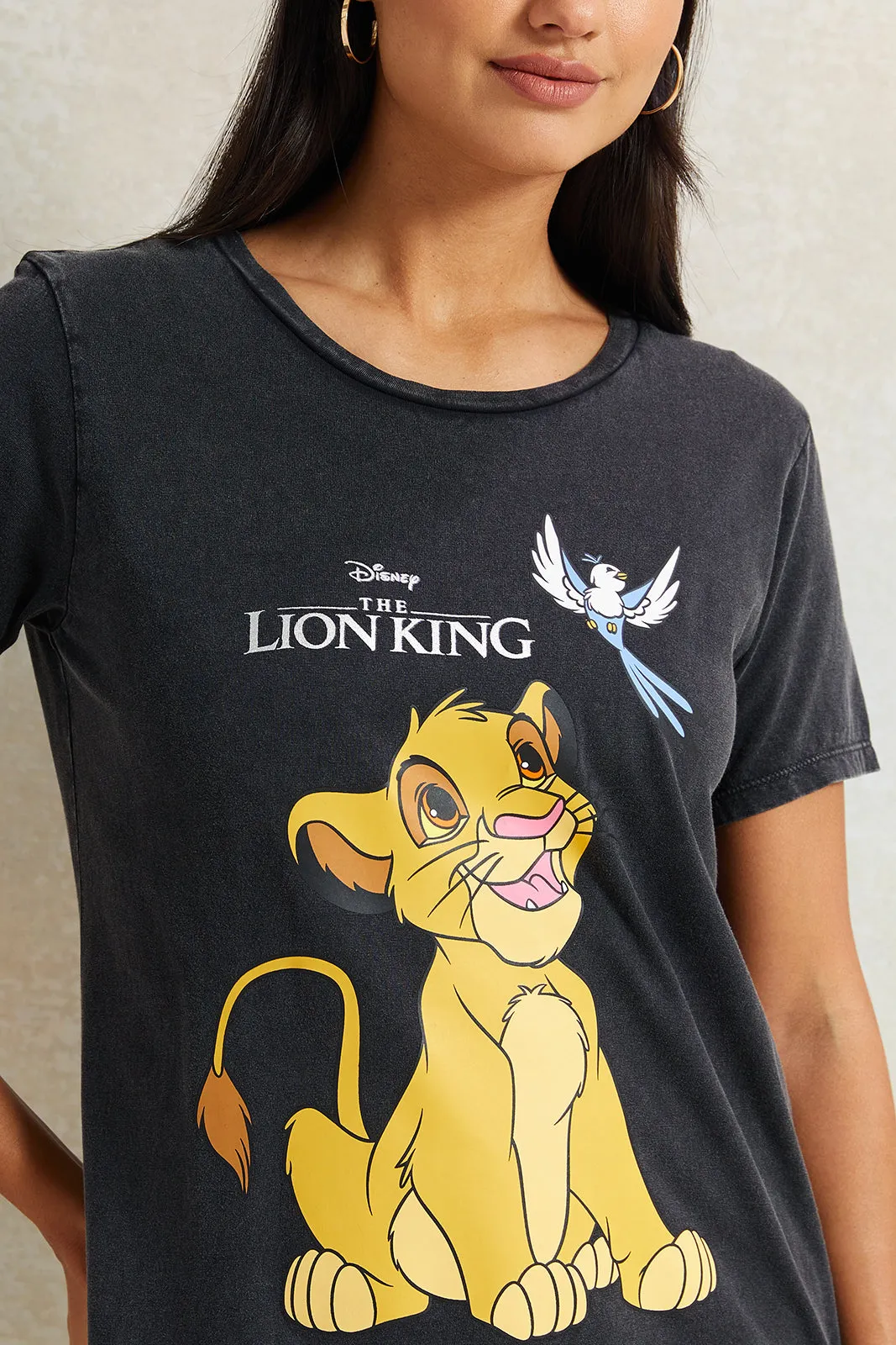 Women Charcoal Simba Printed T-Shirt
