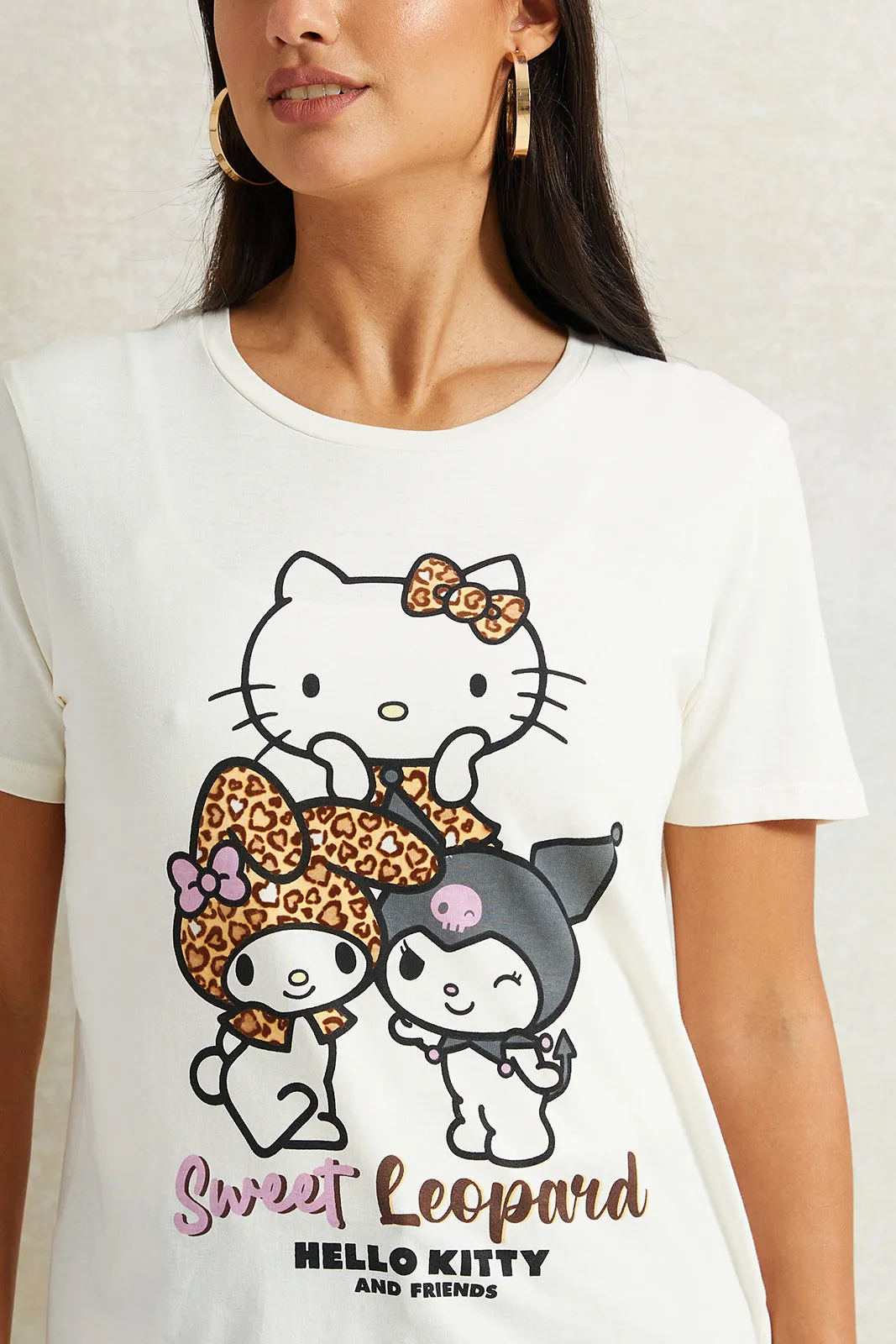 Women Ivory Hello Kitty Printed T-Shirt