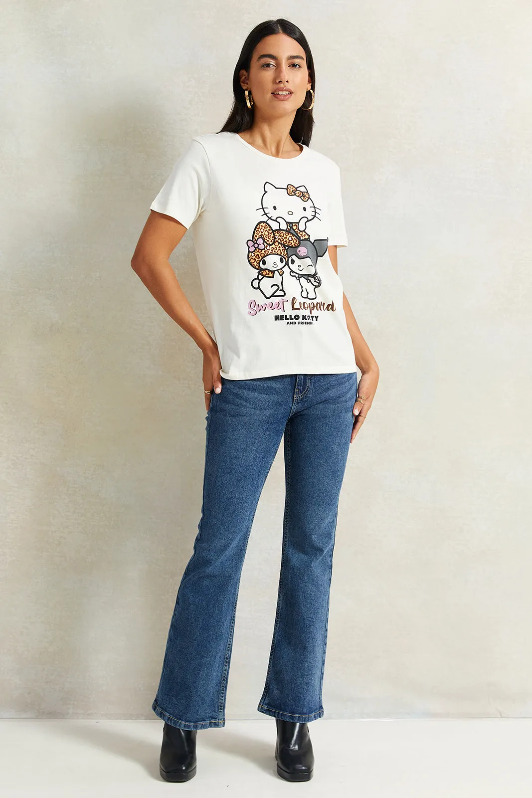 Women Ivory Hello Kitty Printed T-Shirt