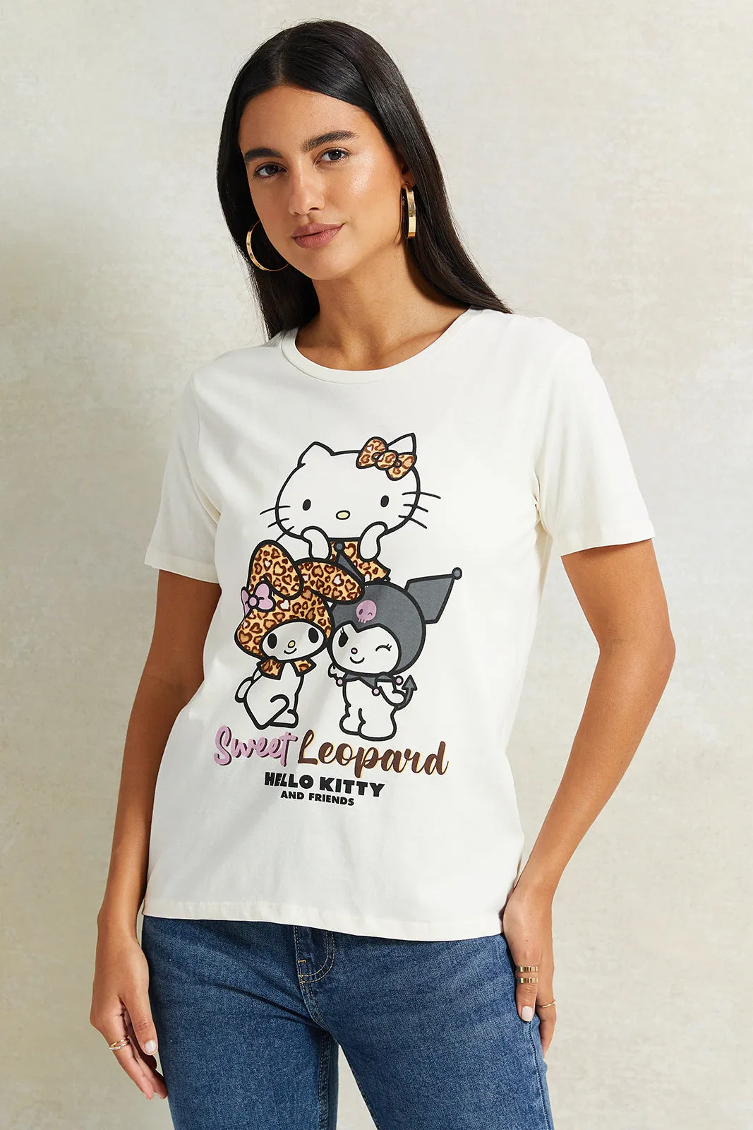 Women Ivory Hello Kitty Printed T-Shirt