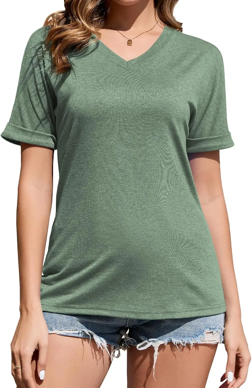 Women's T Shirts V-Neck 2025 Fashion Spring Summer Casual Women Tops Trendy Cute Fit Tee S-XXL