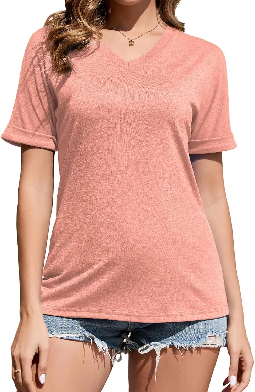 Women's T Shirts V-Neck 2025 Fashion Spring Summer Casual Women Tops Trendy Cute Fit Tee S-XXL