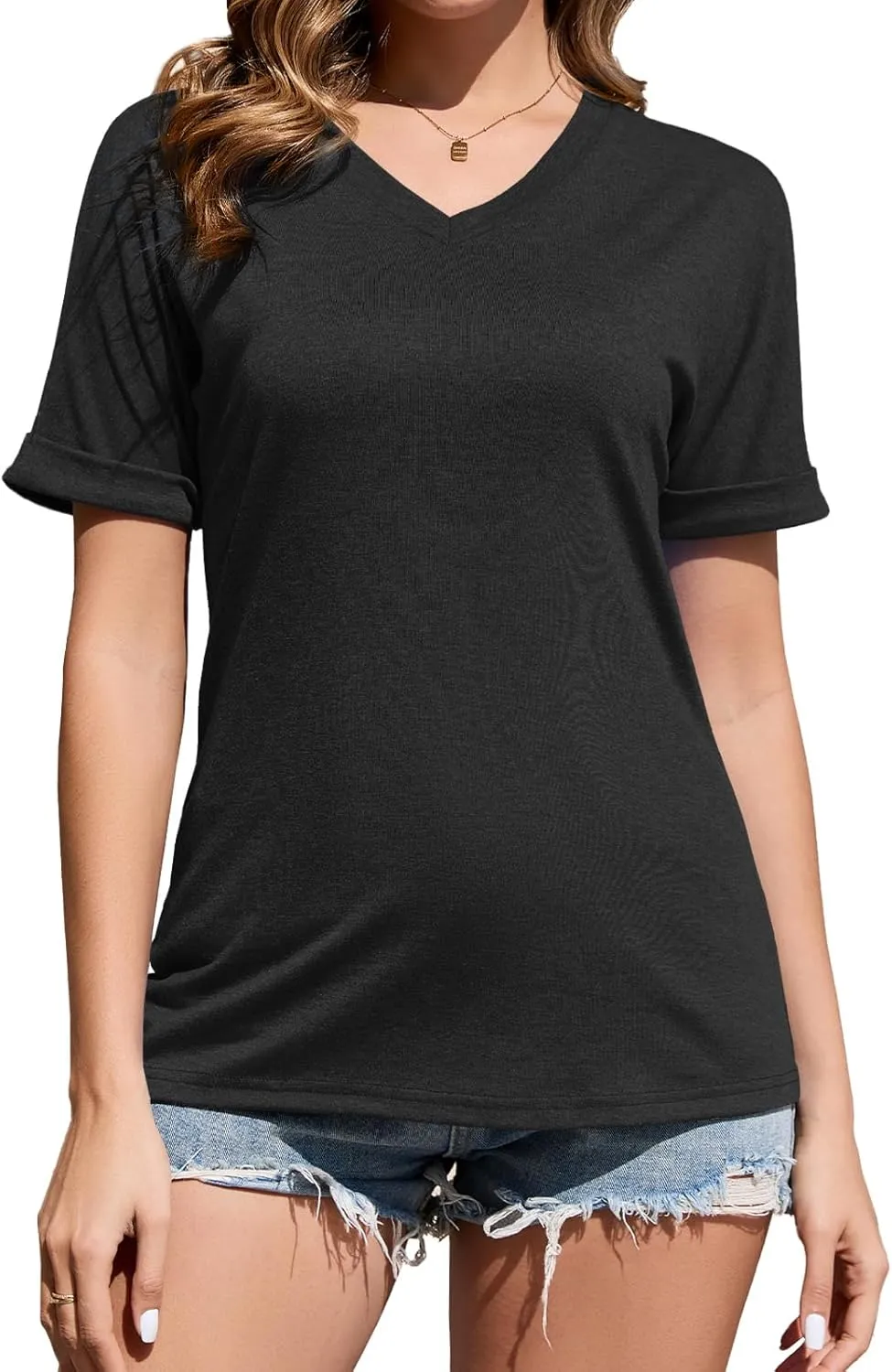 Women's T Shirts V-Neck 2025 Fashion Spring Summer Casual Women Tops Trendy Cute Fit Tee S-XXL