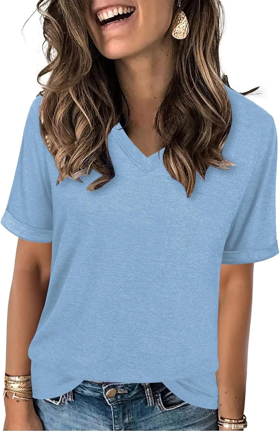 Women's T Shirts V-Neck 2025 Fashion Spring Summer Casual Women Tops Trendy Cute Fit Tee S-XXL