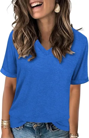 Women's T Shirts V-Neck 2025 Fashion Spring Summer Casual Women Tops Trendy Cute Fit Tee S-XXL