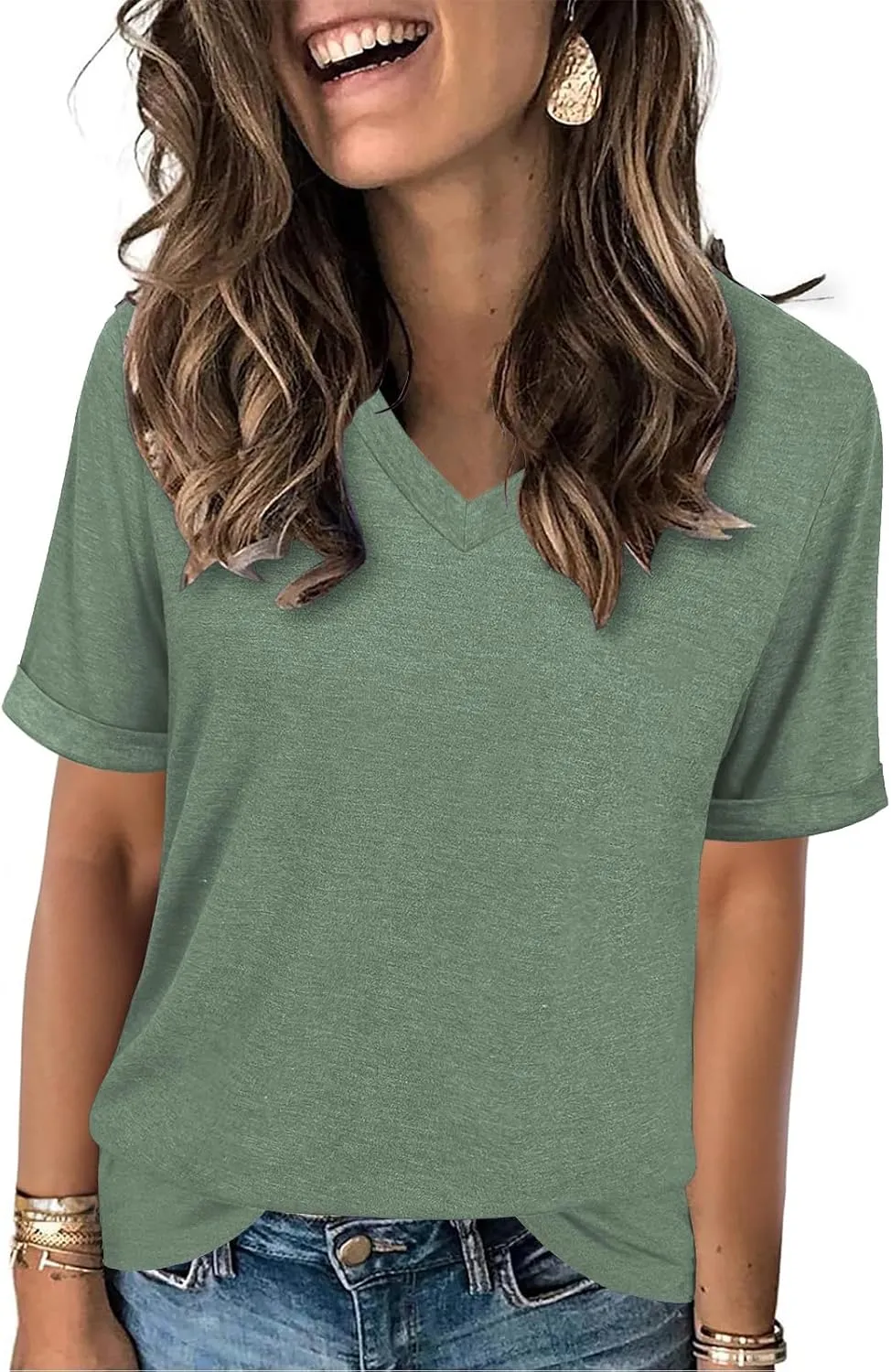 Women's T Shirts V-Neck 2025 Fashion Spring Summer Casual Women Tops Trendy Cute Fit Tee S-XXL