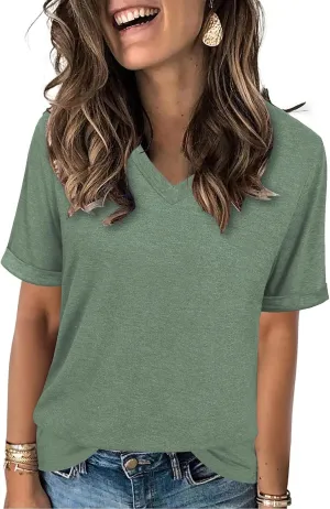 Women's T Shirts V-Neck 2025 Fashion Spring Summer Casual Women Tops Trendy Cute Fit Tee S-XXL