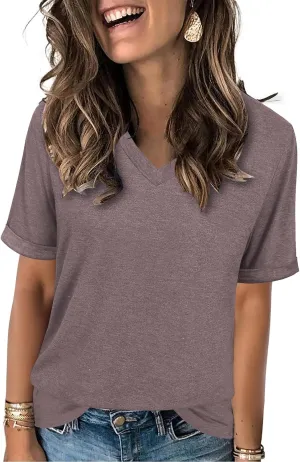 Women's T Shirts V-Neck 2025 Fashion Spring Summer Casual Women Tops Trendy Cute Fit Tee S-XXL