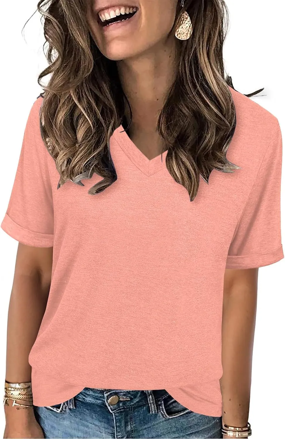 Women's T Shirts V-Neck 2025 Fashion Spring Summer Casual Women Tops Trendy Cute Fit Tee S-XXL