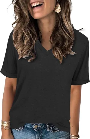 Women's T Shirts V-Neck 2025 Fashion Spring Summer Casual Women Tops Trendy Cute Fit Tee S-XXL