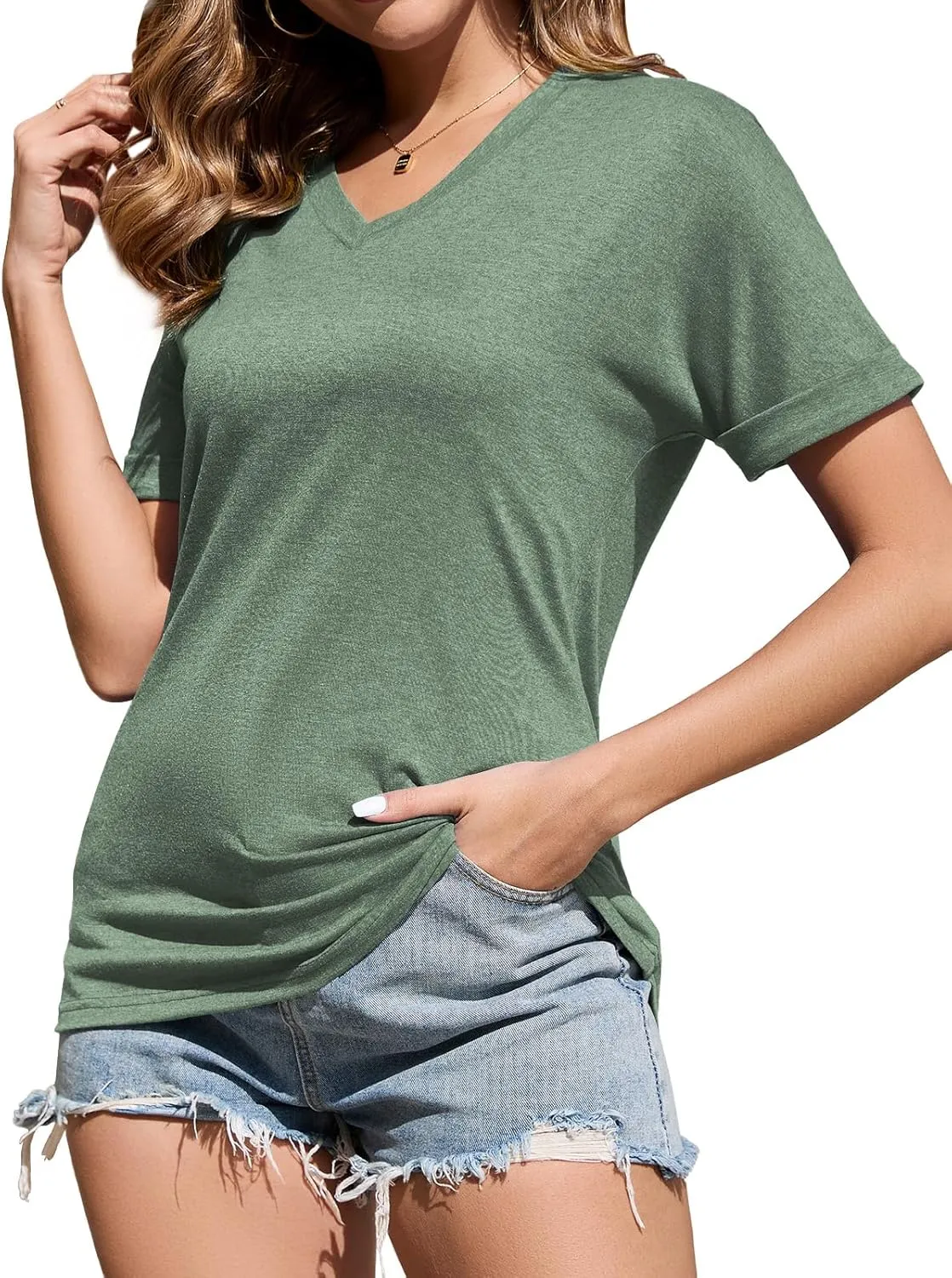 Women's T Shirts V-Neck 2025 Fashion Spring Summer Casual Women Tops Trendy Cute Fit Tee S-XXL