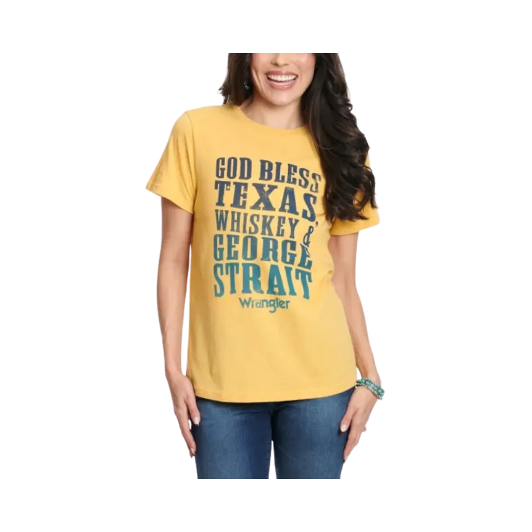 Wrangler Women's Yellow-Gold God Bless Texas Short Sleeve T-Shirt