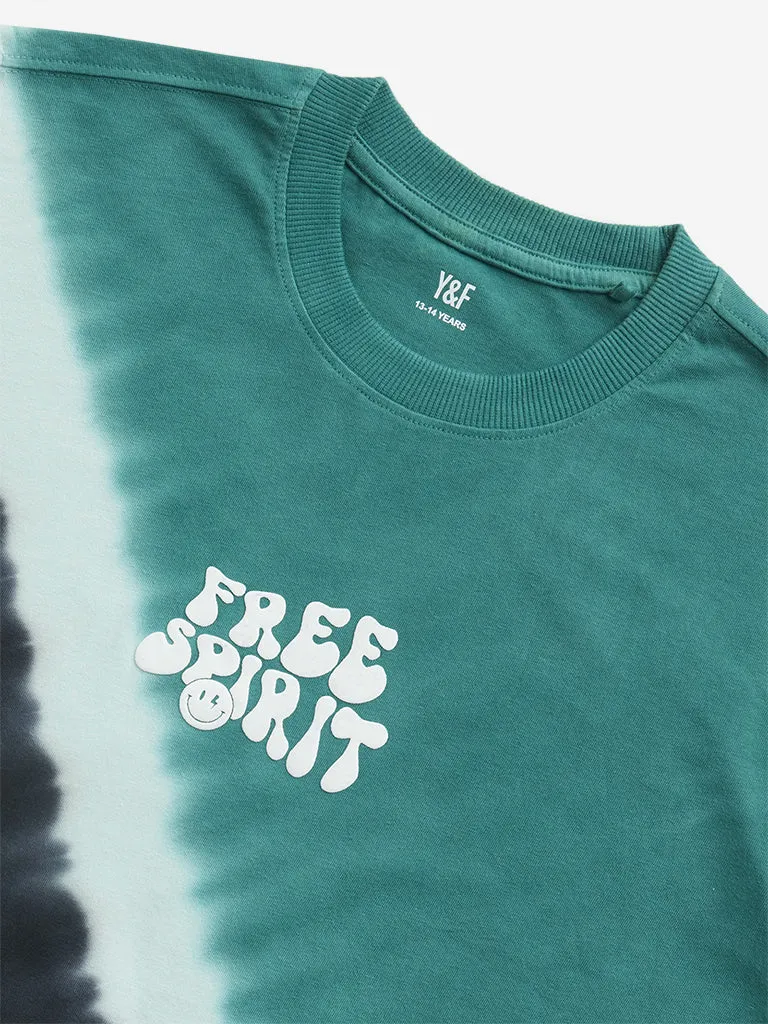 Y&F Kids Teal & Black Tie-Dye Cotton T-Shirt